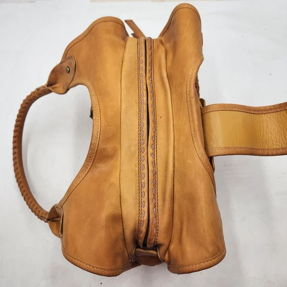 Cole Haan Musturd Yellow Leather Hobo Shoulder Hand Bag Whipstitch Boho Medium - Picture 6 of 16